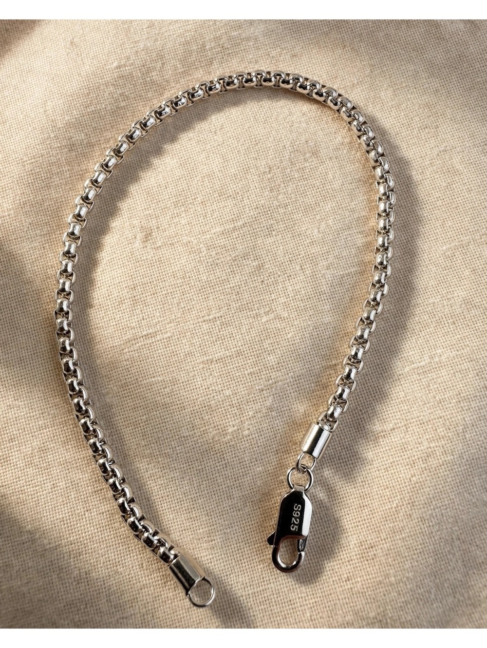 Men's Box Chain Bracelet – 7 Inch, Lobster Clasp, Stamped S925